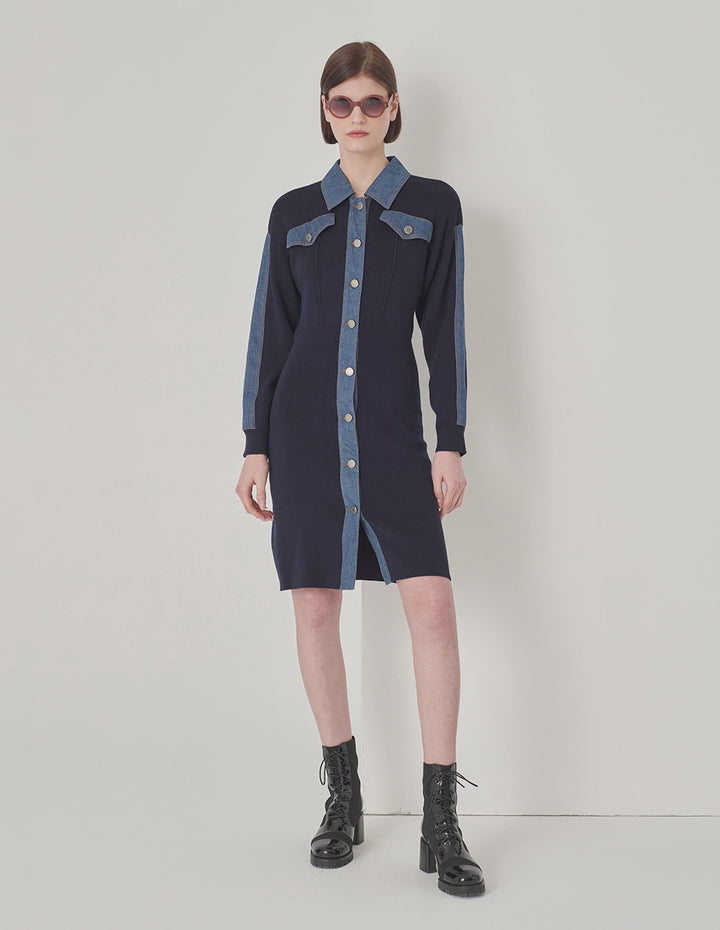 MARYLING Blue Knit Woven Dress
