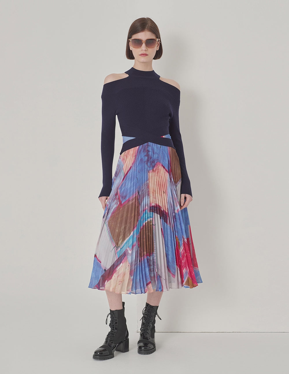 MARYLING Chiffon Print Pleated Dress