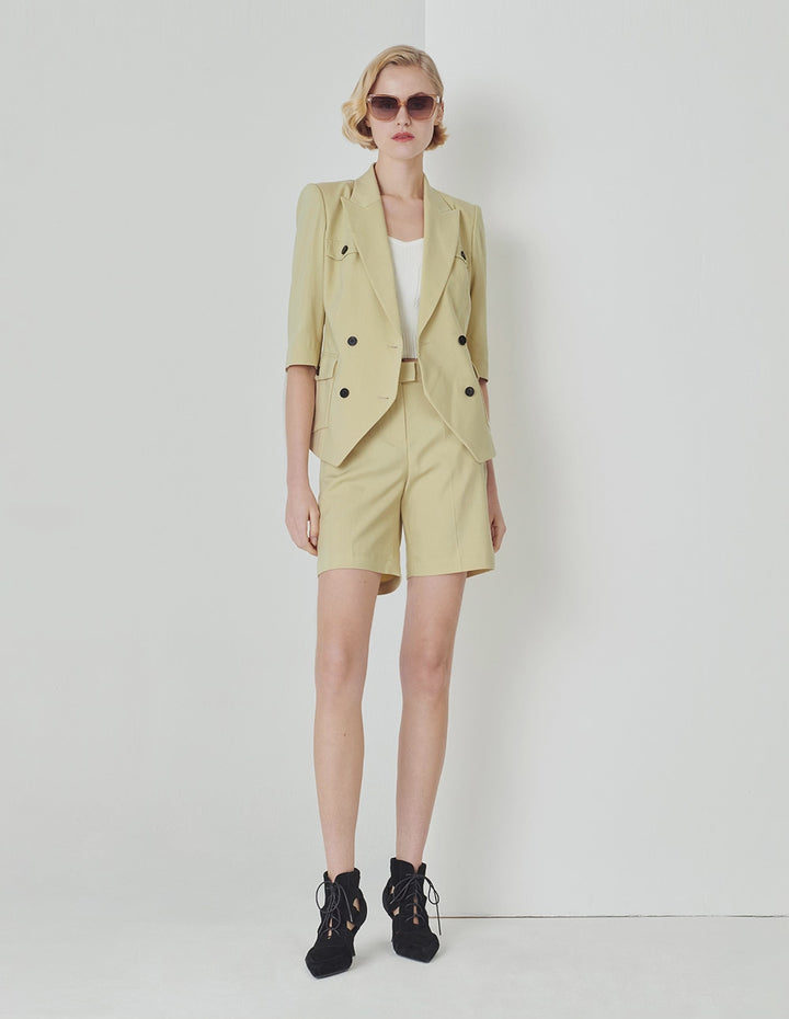 MARYLING Sand Mid-Rise Diagonal Pocket Shorts