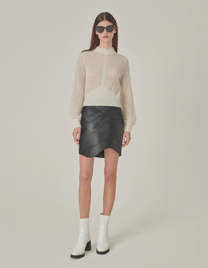 MARYLING Crew-Neck Hollow Long-Sleeve Mohair Knitted Pullover