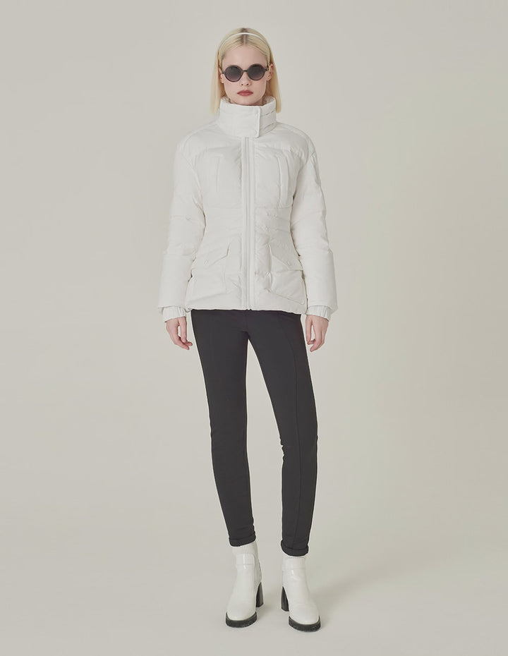 MARYLING Camel Silk Round Collar Cape Jacket