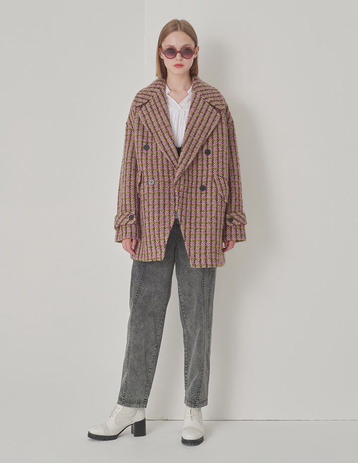 MARYLING Large Lapel Double-Breasted H-Shaped Midi Coat