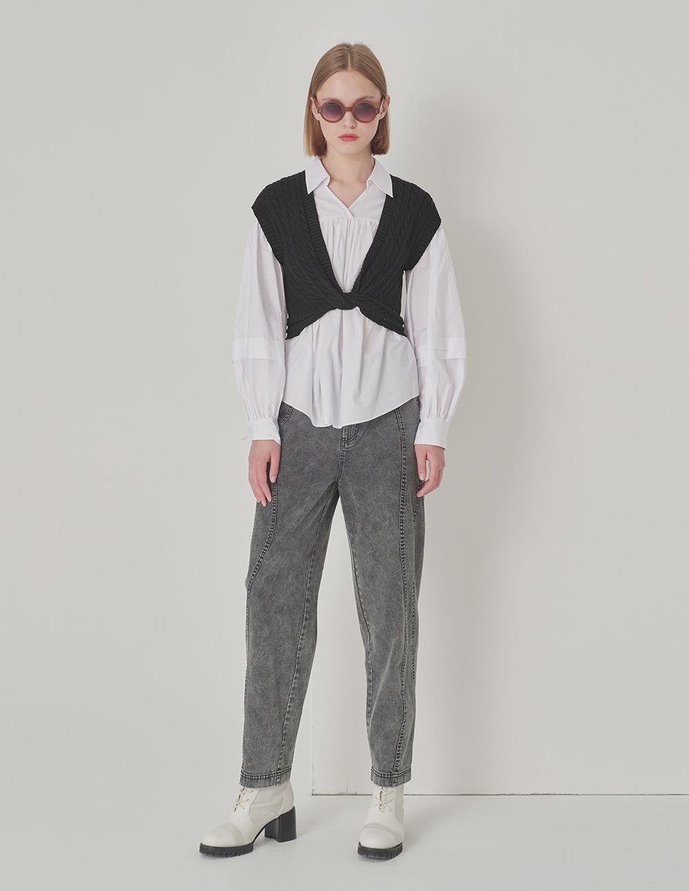 Maryling Black V-Neck Knot Waist Vest