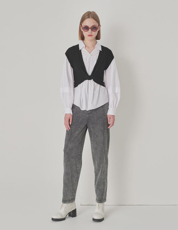 Maryling Black V-Neck Knot Waist Vest