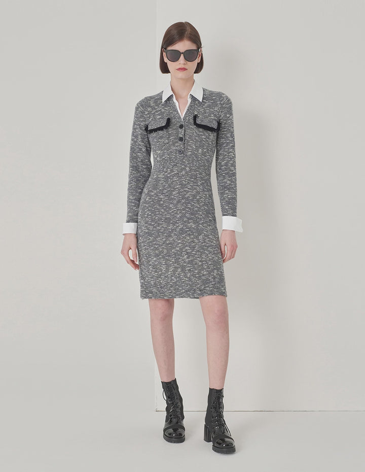 MARYLING Off-White Knit Shirt Collar Dress