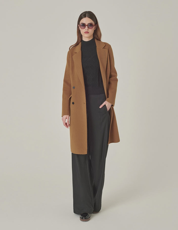 MARYLING Camel Double-Breasted Silk Wool Double-Sided Coat