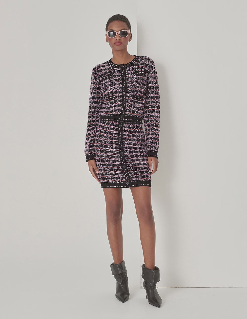 MARYLING Tweed Check Pattern Knit Skirt