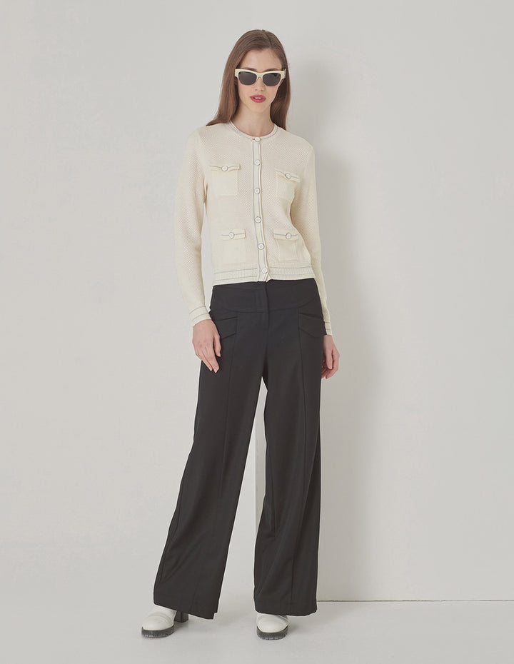 MARYLING Off-White Crewneck Knit Cardigan