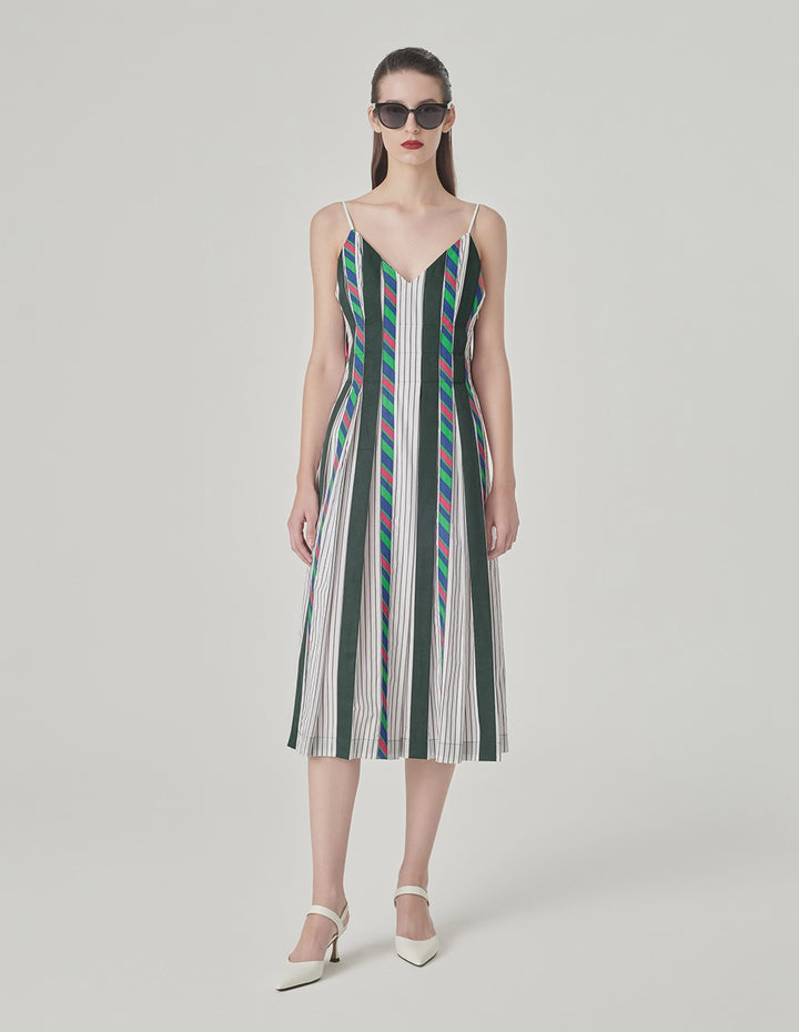 MARYLING Colour Striped Cotton Strappy Dress