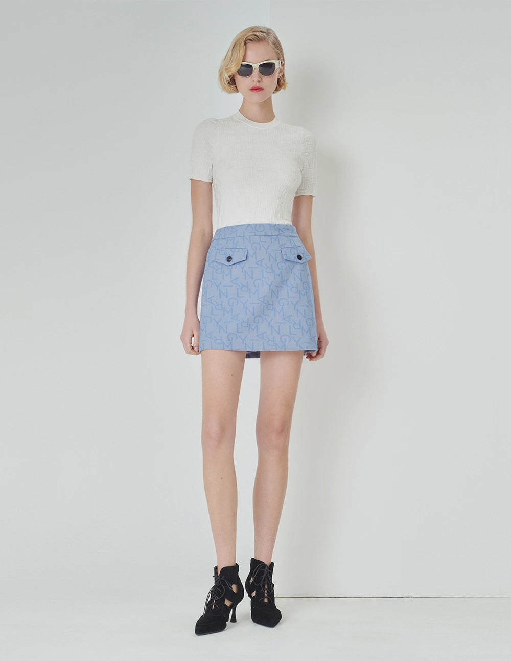 MARYLING Beige Round Neck Short-Sleeved Knitted Top