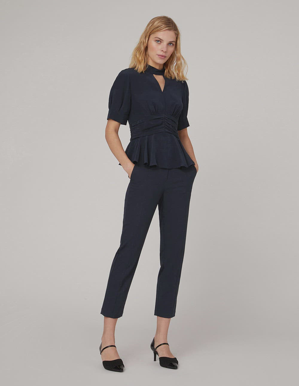 MARYLING V-neck dark blue silk top