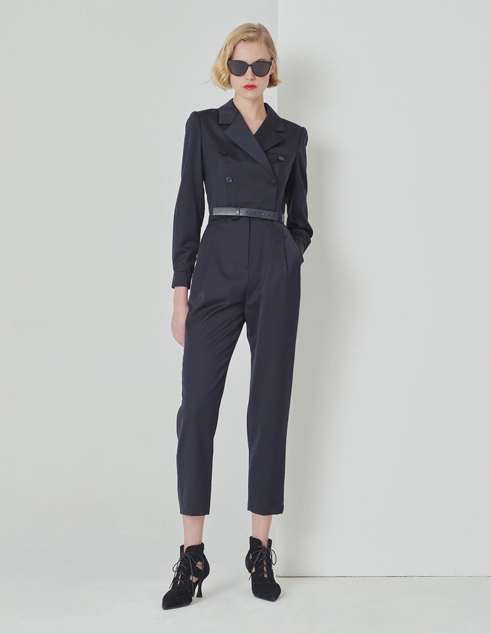 MARYLING Midnight Blue Lapel Double Breasted Jumpsuit