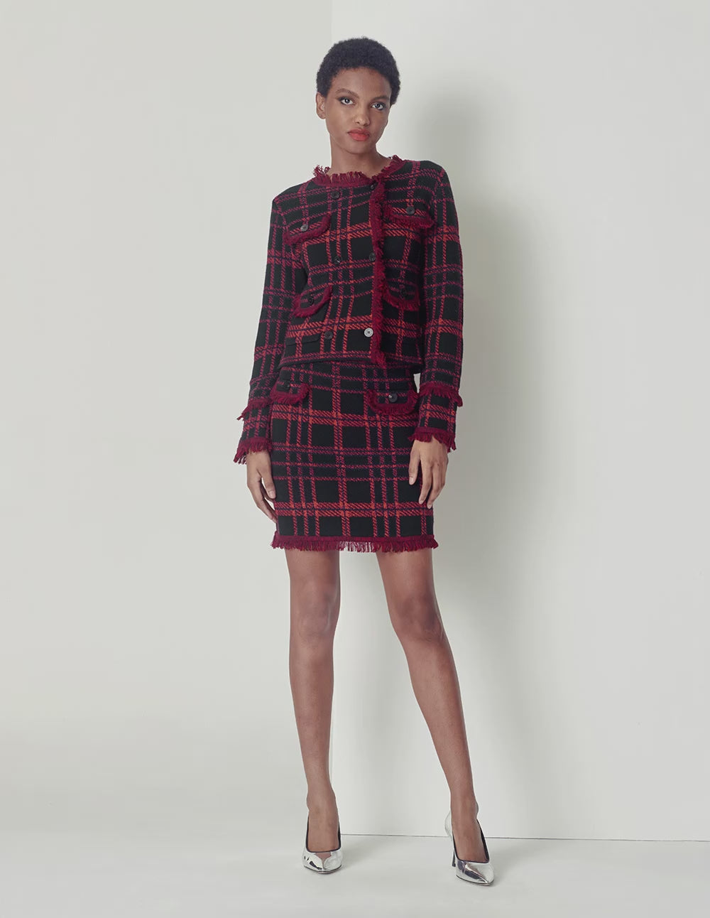 Maryling Black And Red Plaid Fringed Small A-Skirt