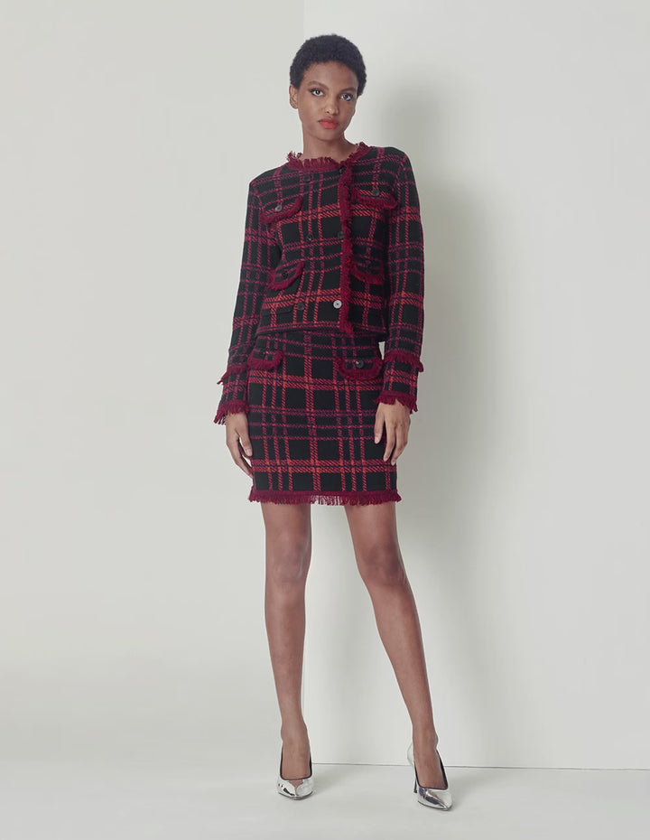 Maryling Black And Red Plaid Fringed Small A-Skirt