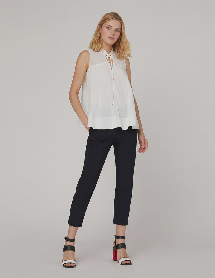 MARYLING White neckline sleeveless loose A-shaped hem top