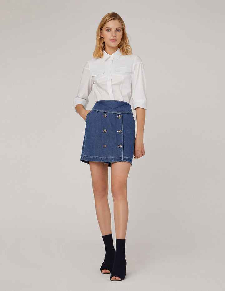 MARYLING METAL BUTTON DOUBLE-BREASTED DENIM SKIRT