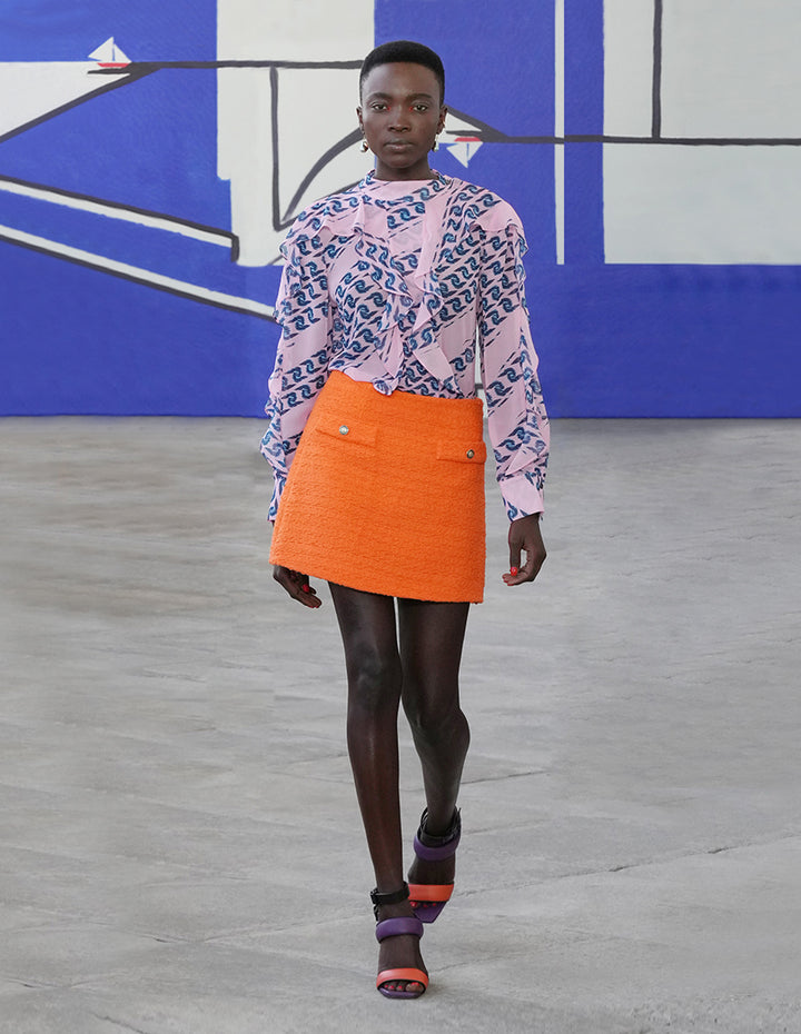 MARYLING METAL BUTTON A-LINE TWEED MINI SKIRT