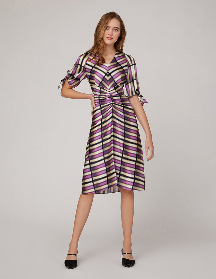 MARYLING Pink plaid silk print dress