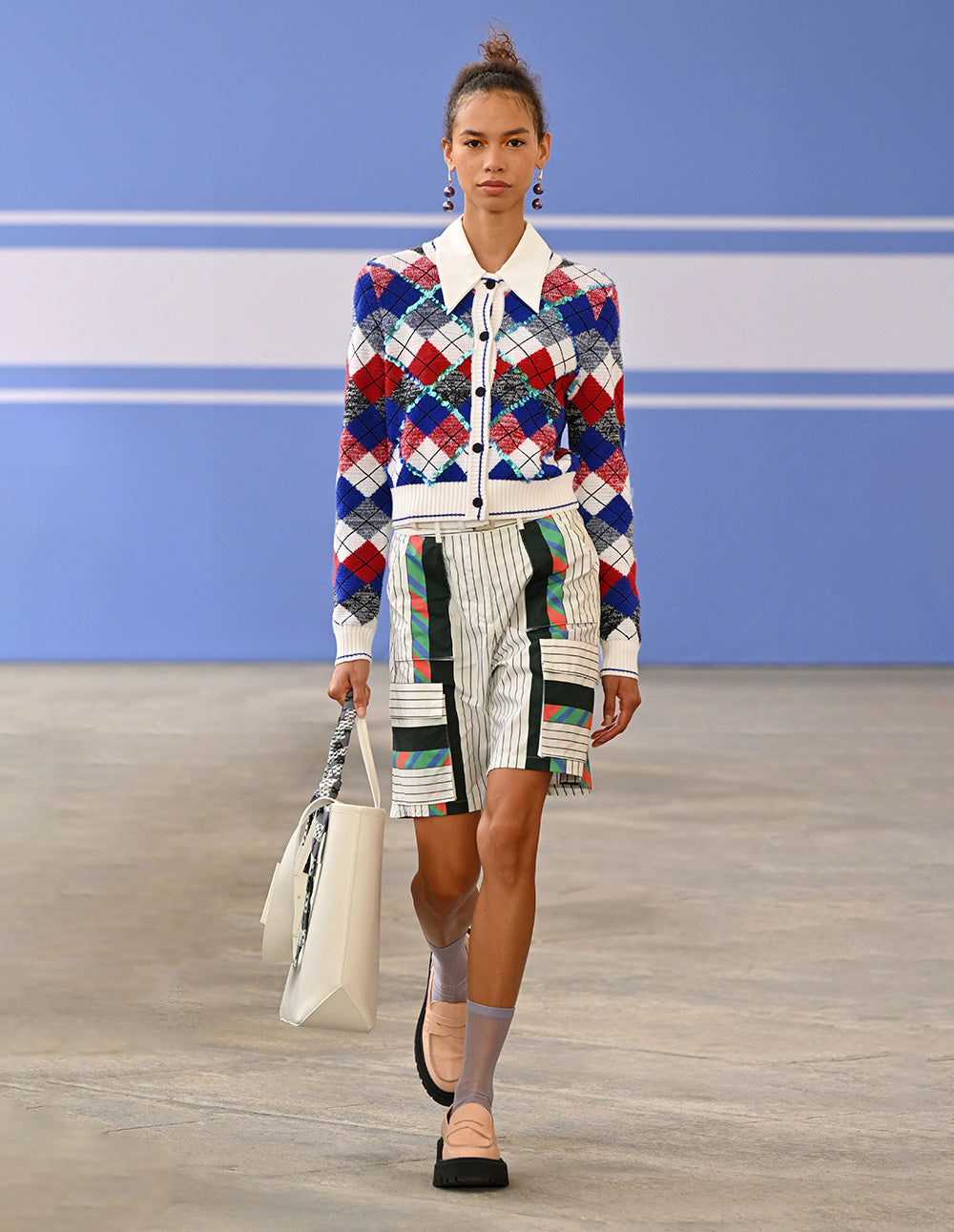 MARYLING Diamond Check Round Neck Knitted Cardigan