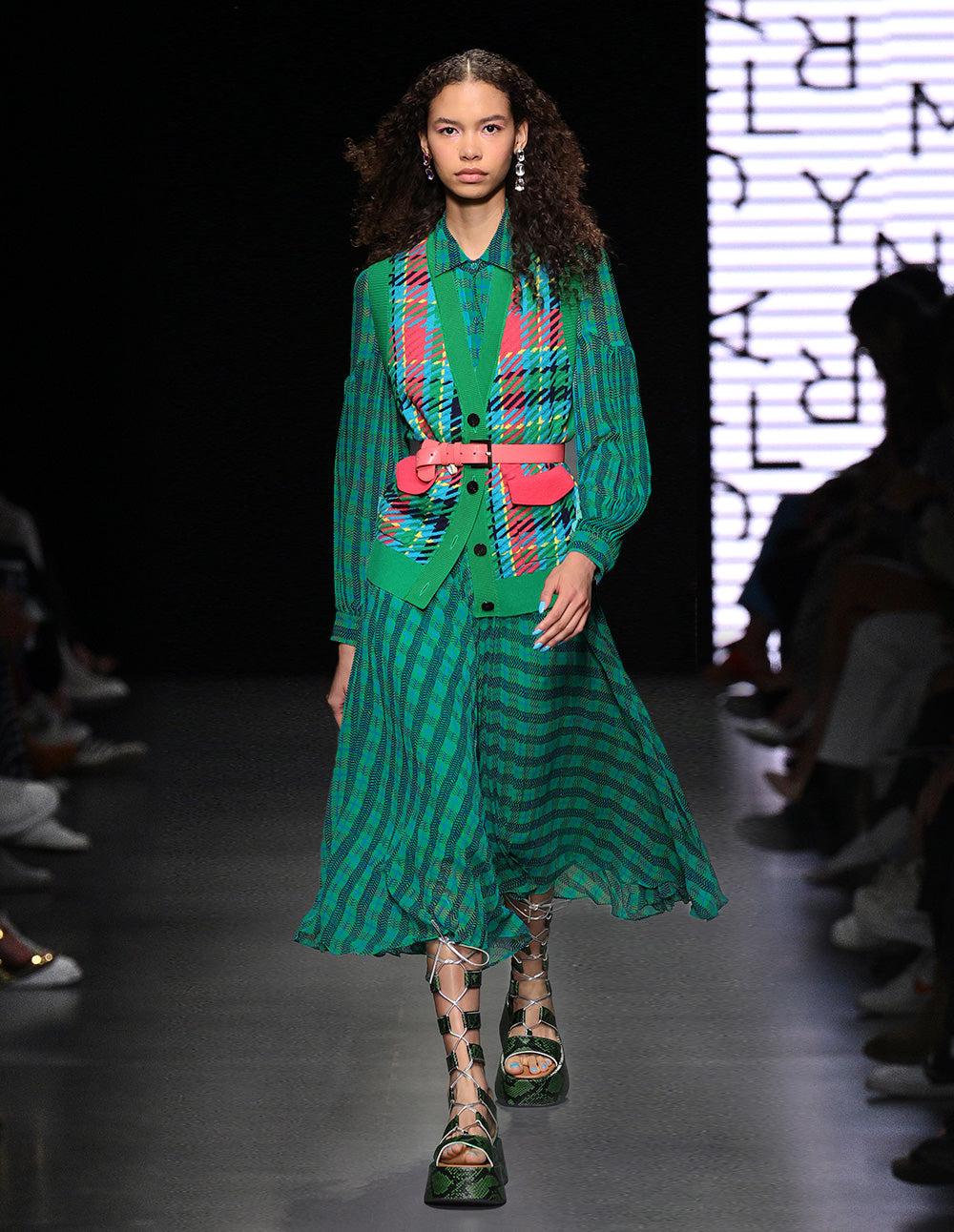 MARYLING Blue/Green Checked Print Blouse