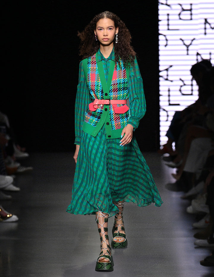 MARYLING Blue/Green Checked Print Blouse