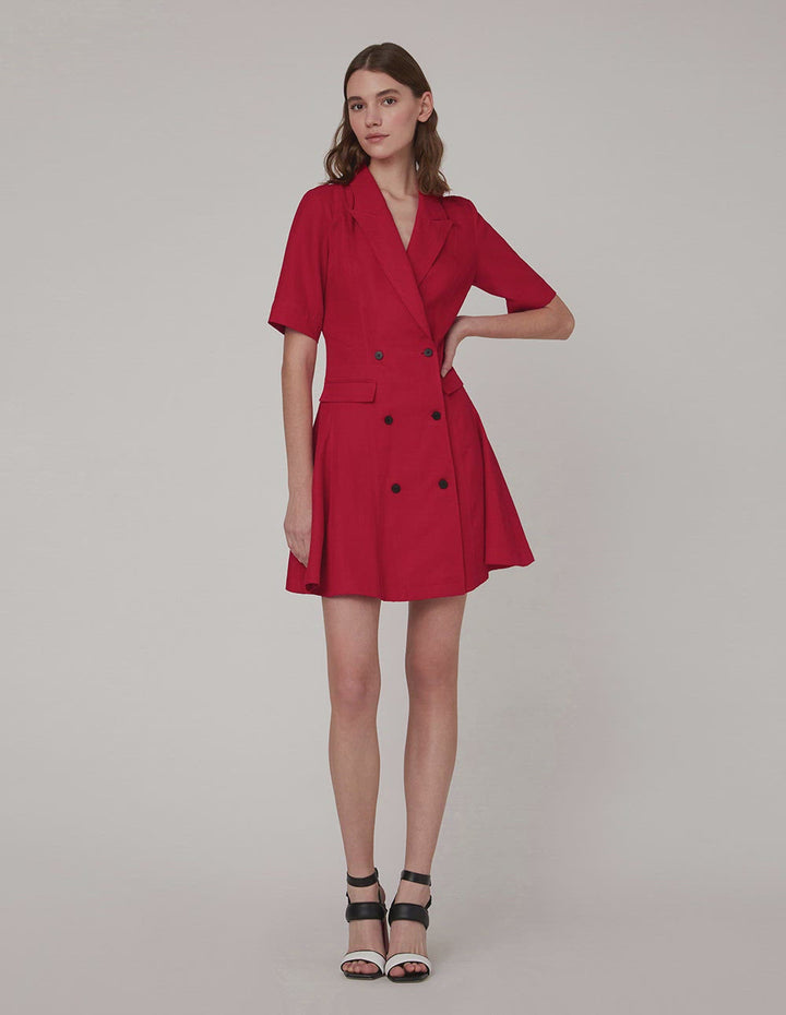 MARYLING Red double-breasted suit collar dress