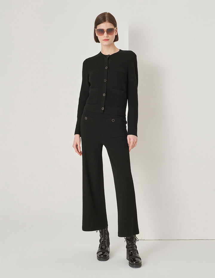 MARYLING Black Crewneck Knit Cardigan