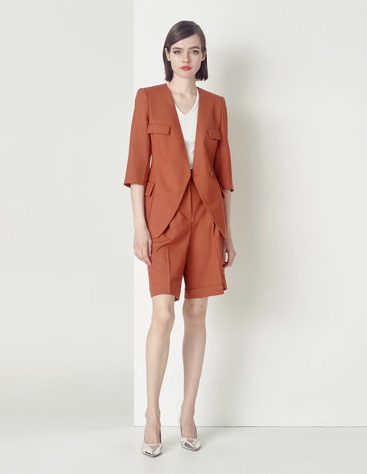 MARYLING Quarter Sleeves Collarless Blazer