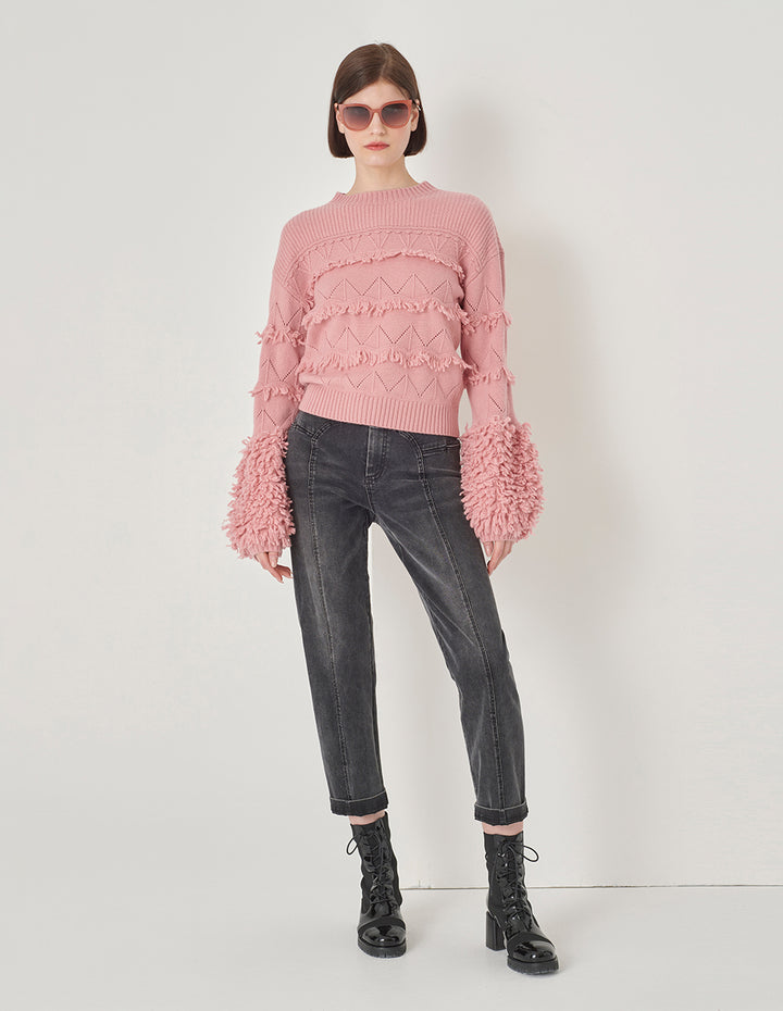 MARYLING Sakura Pink Crew Neck Knitted Sweater