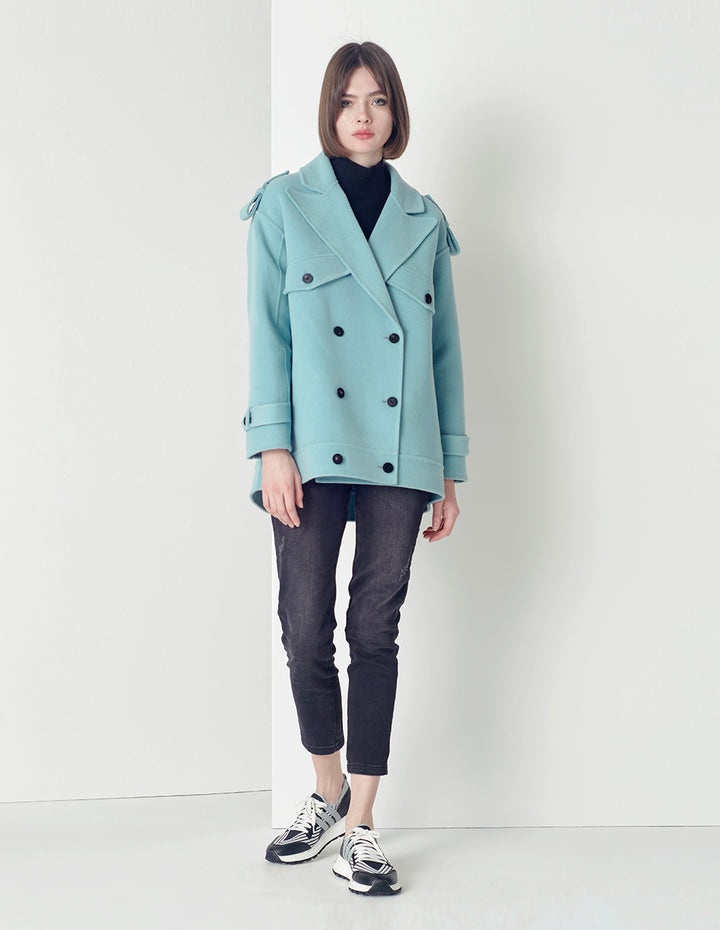 MARYLING Aqua blue double-breasted lapel coat