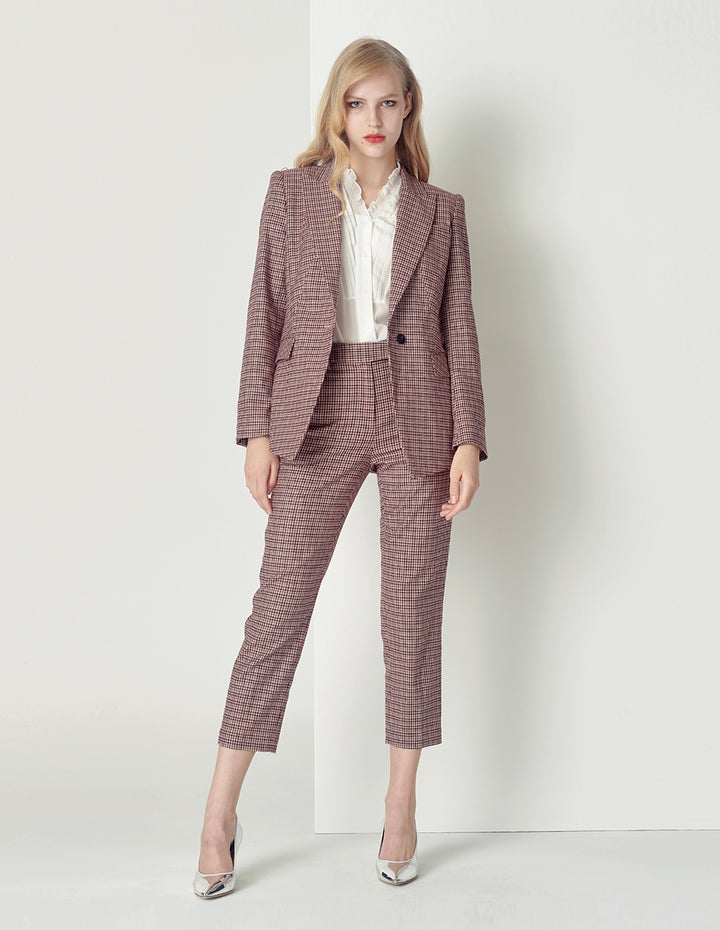 MARYLING Pink houndstooth ankle slim suit pants