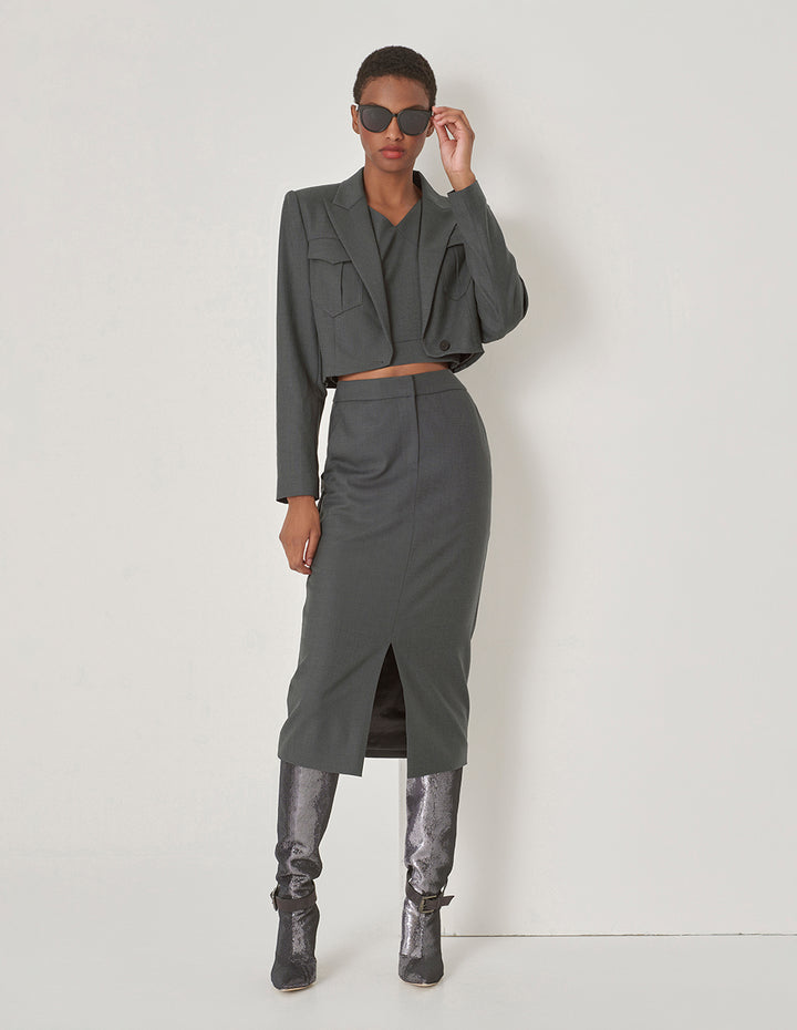 MARYLING Grey Midi Skirt