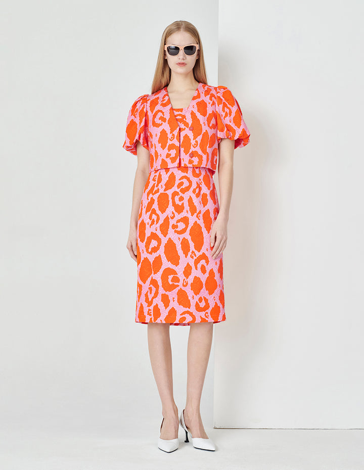 MARYLING Summer Flower Sea Puff Sleeve Short Jacquard Jacket