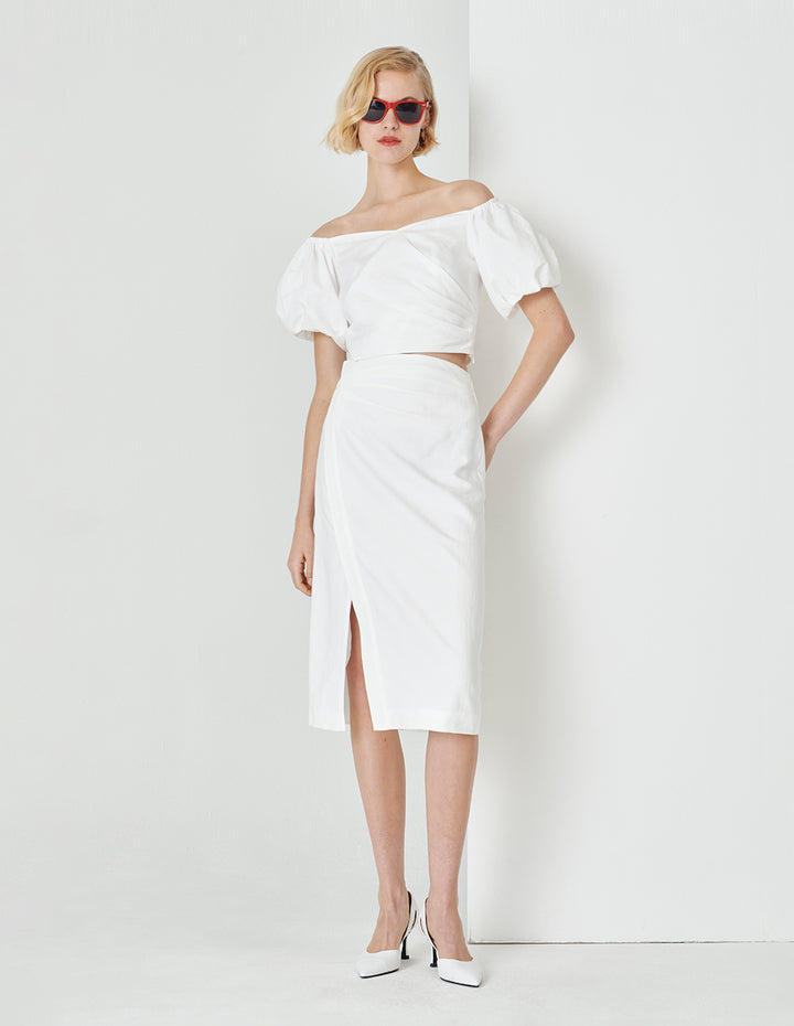 MARYLING White Straight Slit One Step Skirt