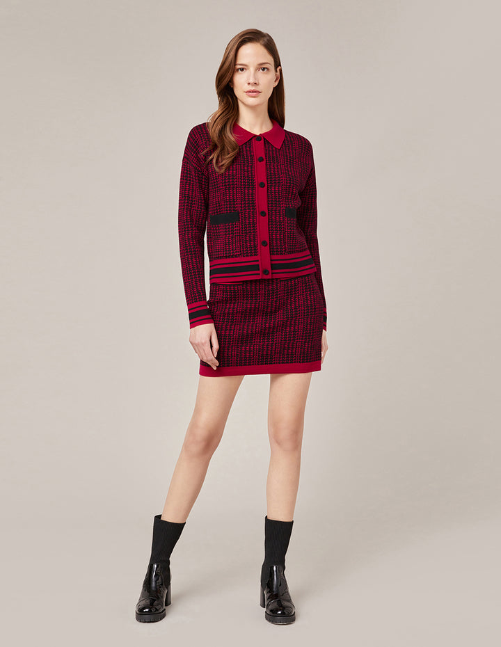 MARYLING BLACK & RED HOUNDSTOOTH KNITTED SKIRT