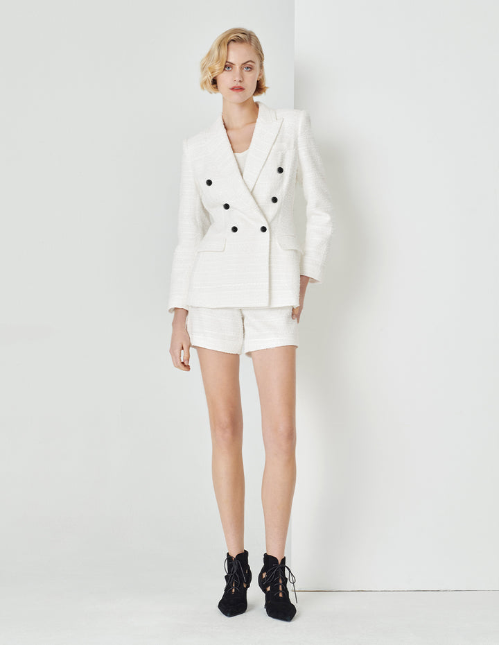 MARYLING Tweed Horn Black Buttons White Blazer