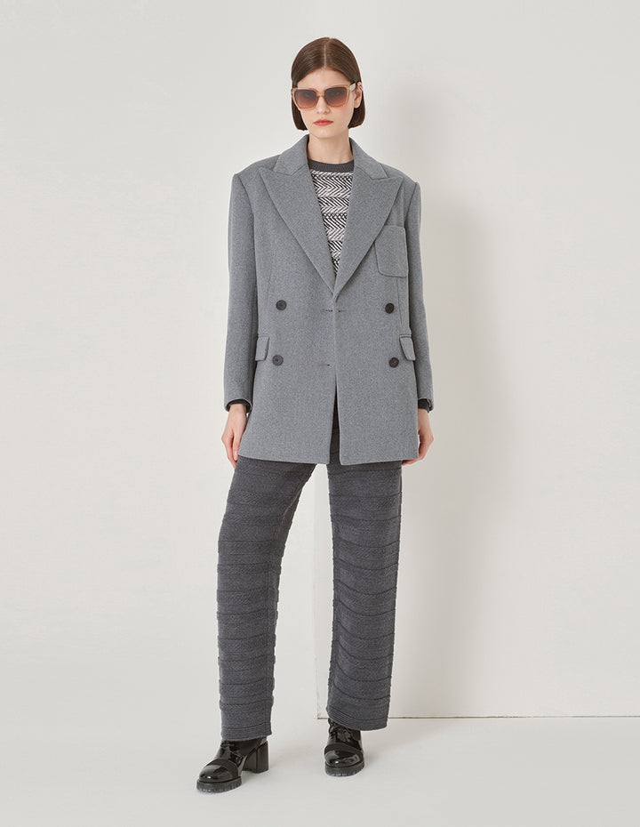 MARYLING Grey Suit-Style Double-Breasted Short Coat