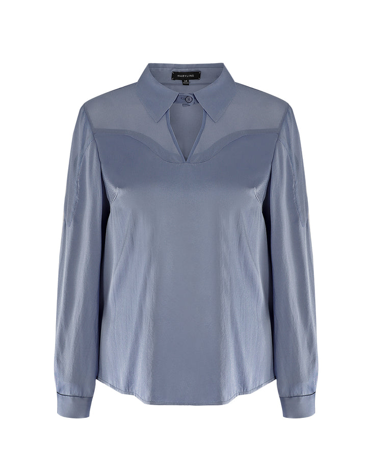 MARYLING SILK GEORGETTE COLLAR LONG SLEEVE SHIRT