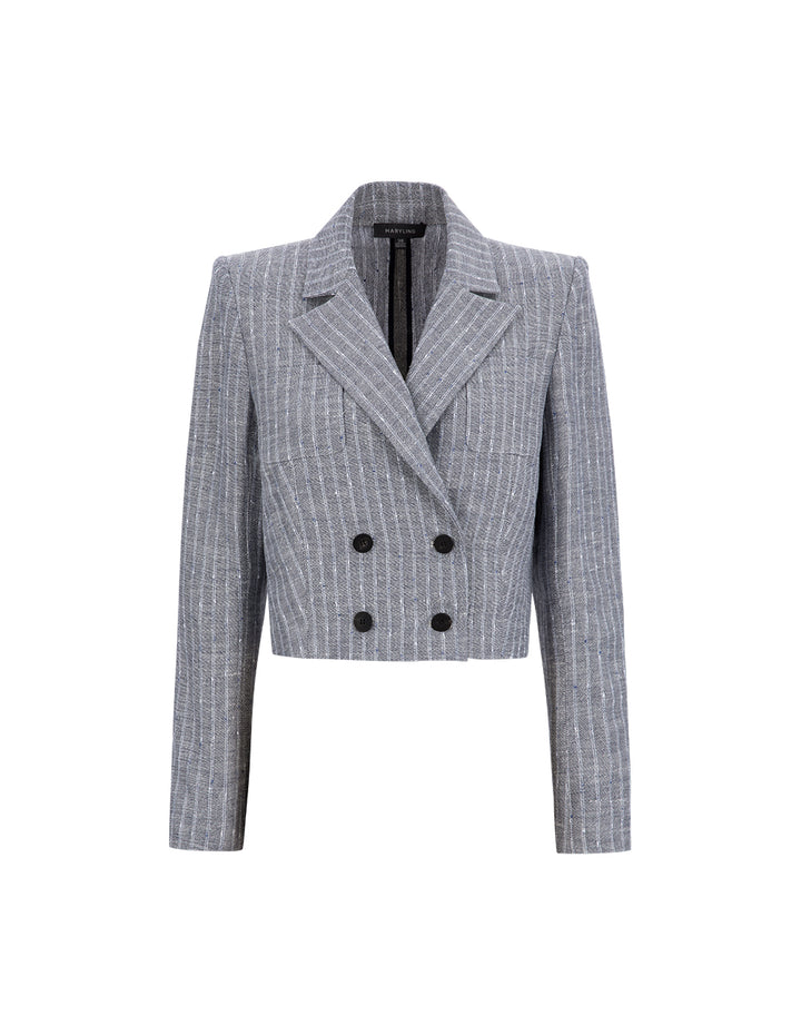 MARYLING Cropped Lapel Collar With Multi-Pocket Double-Breasted Blazer