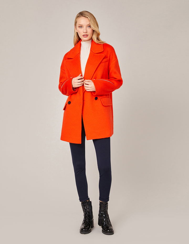 MARYLING DOUBLE-BREASTED ZIPPER SLEEVE WOOL COAT