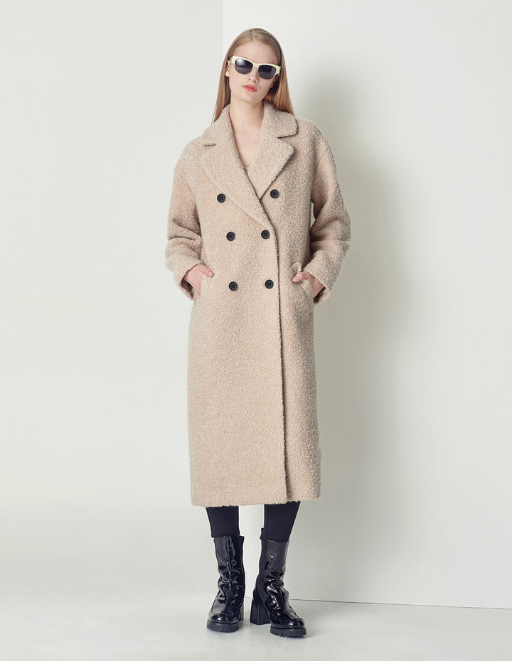 MARYLING beige large lapel long cocoon type dropped shoulder coat