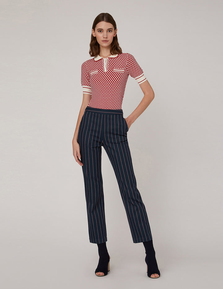 MARYLING Classic red white check small lapels double pocket