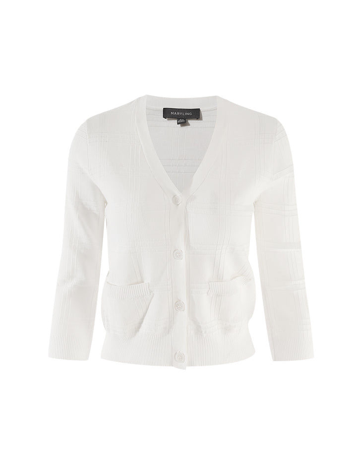MARYLING V-Neck Pocket Cropped Knit Cardigan