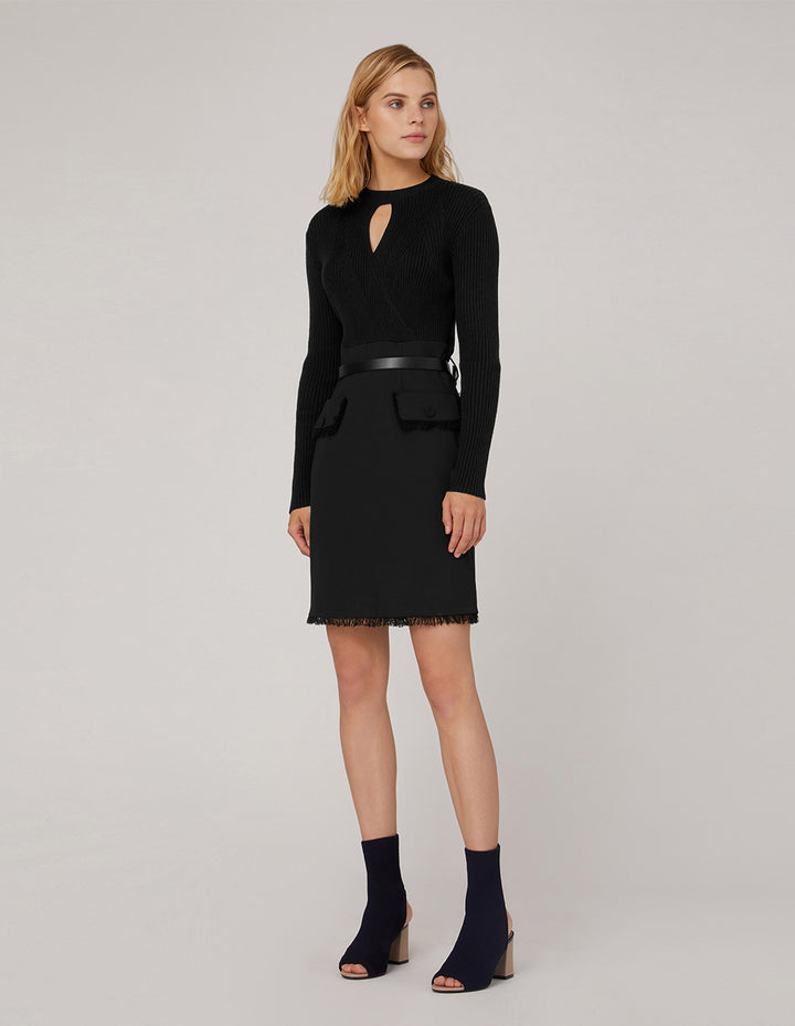 MARYLING Cut-Out V-Neck Knit Spliced Dress
