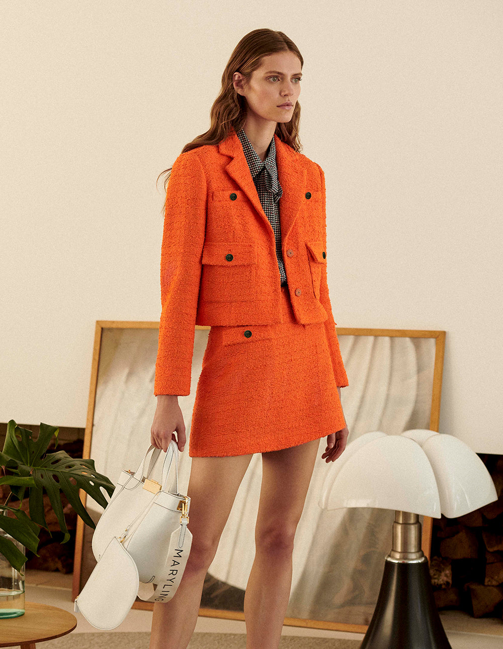 MARYLING METAL BUTTON A-LINE TWEED MINI SKIRT