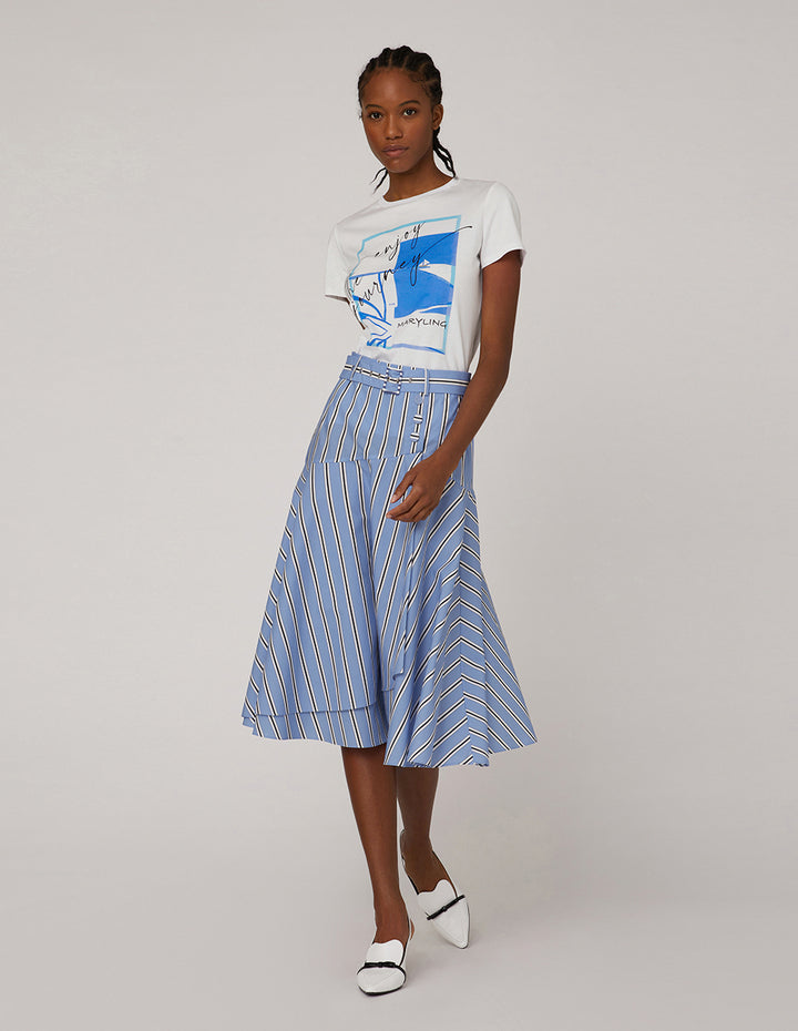 MARYLING Blue white striped asymmetrical skirt