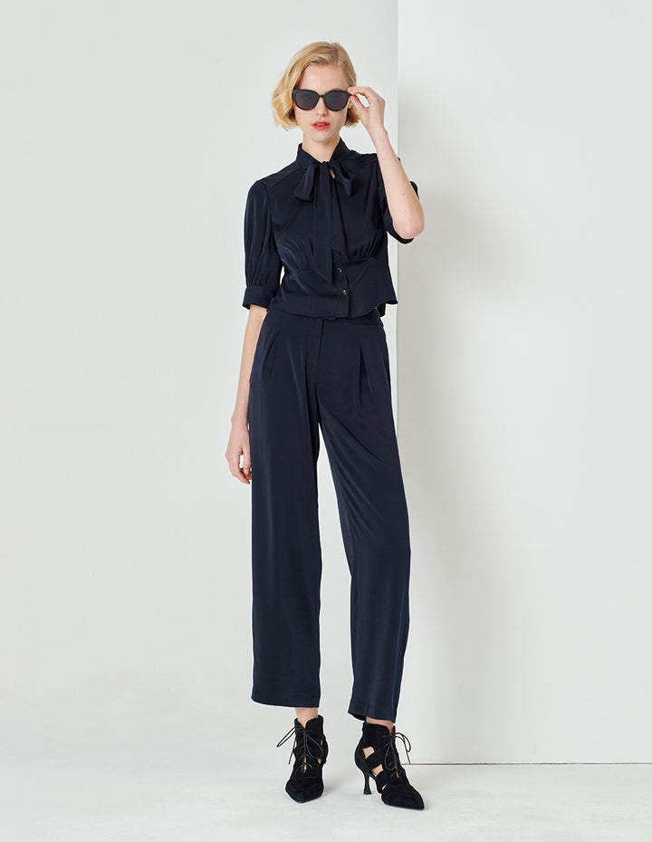 MARYLING Dark Blue Strappy Bow Top