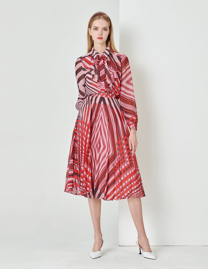 MARYLING Pink Striped Peplum Bow Blouse