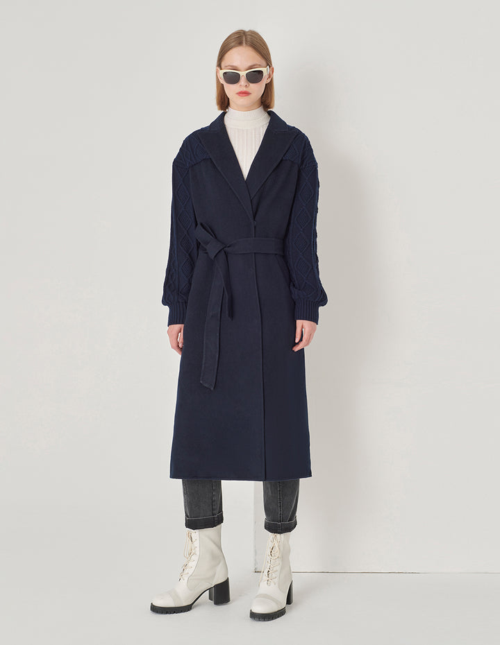 MARYLING Dark Blue Double-Sided Wool And Knitted Long Coat