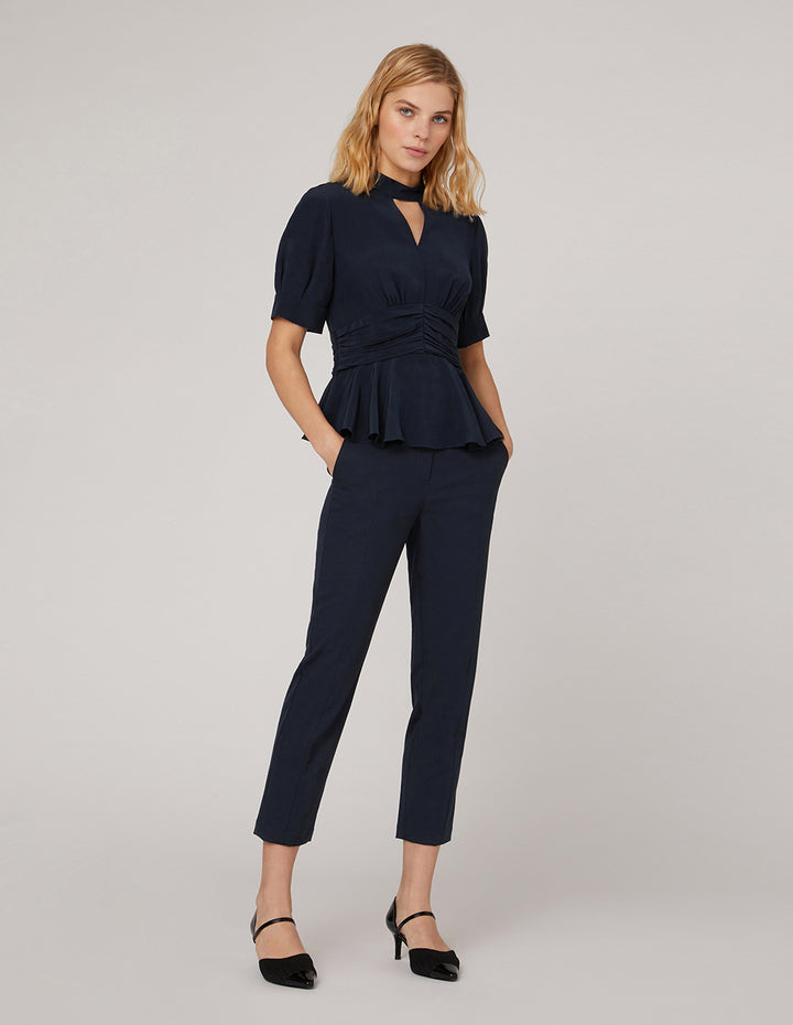 MARYLING V-neck dark blue silk top